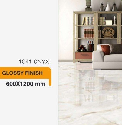 Glossy porcelain tile flooring