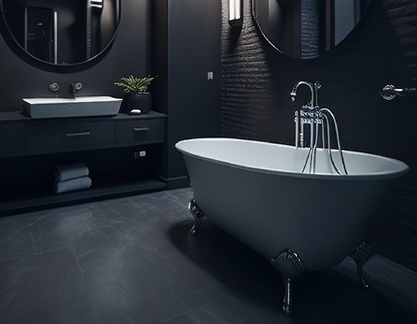 premium bathtubs in a dark themed bathroom