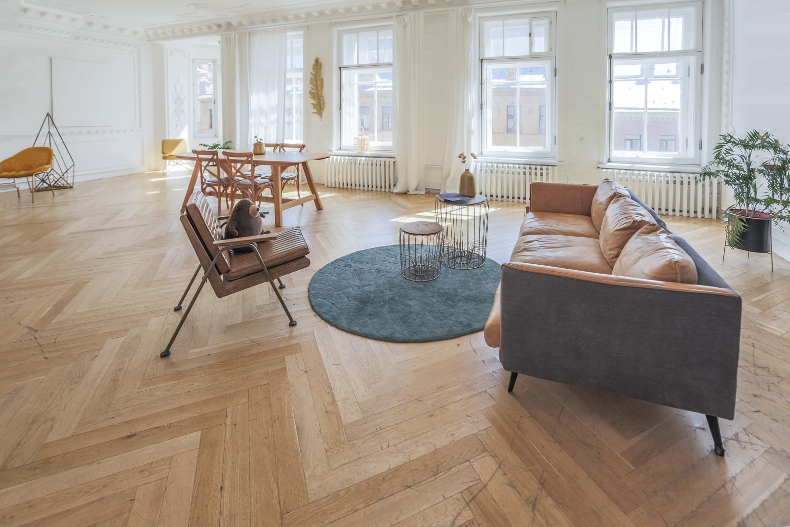 Luxurious parquet flooring installed in a spacious apartment