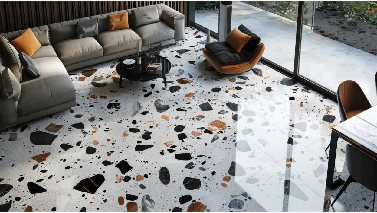 Terrazzo flooring tile in a moody atmosphere