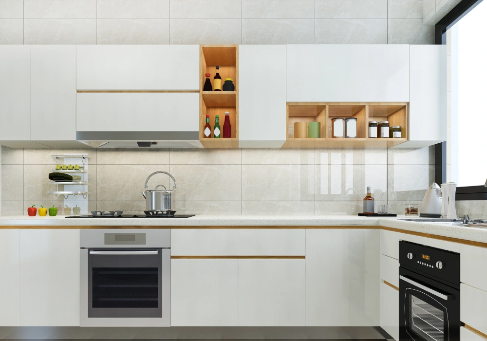 white wall tiles in kitchen